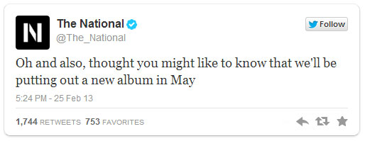 the national twitter post about the new album for 2013