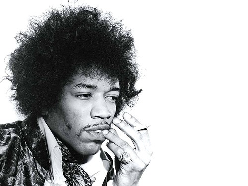 Jimi Hendrix in black and white