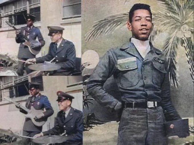 Photograph of a 19-year-old Jimi Hendrix in 1961 wearing the uniform of the 101st Airborne Division of the U.S. Army.