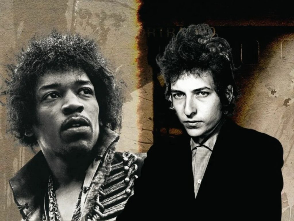 Jimi Hendrix and one of his great heroes: Bob Dylan