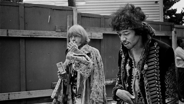 Brian Jones Jimi Hendrix backstage Monterey Pop Festival 1967