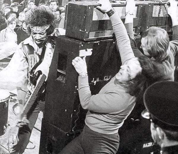 Jimi Hendrix With Lemmy Kilmister ( back left ) As His Roadie, With Thomas McNuff