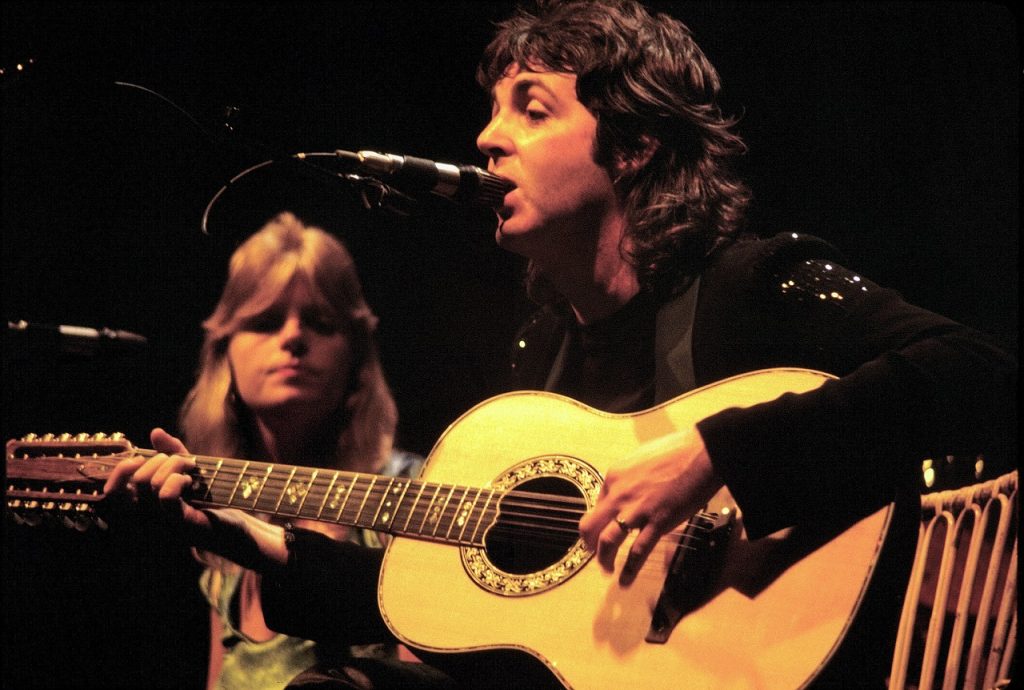 Paul McCartney with Linda McCartney Wings 1976.