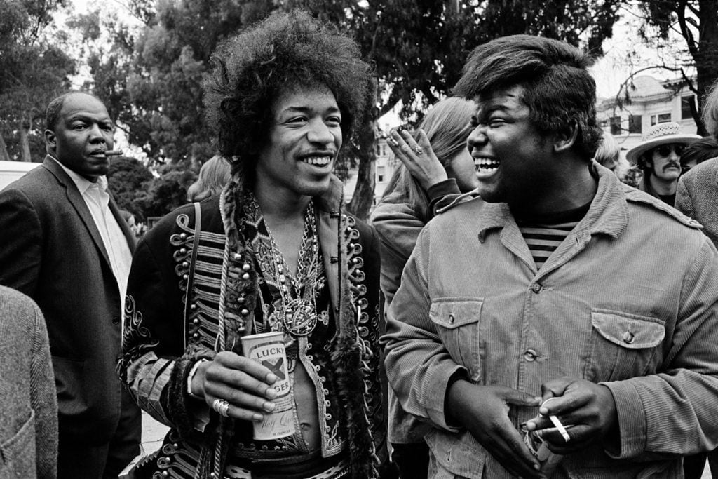 Jimi Hendrix and Buddy Miles having a good time