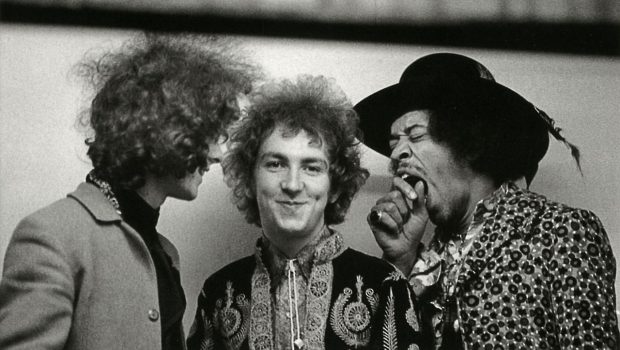 Noel Redding, Mitch Mitchell and Jimi Hendrix, captured backstage by Linda McCartney. London.