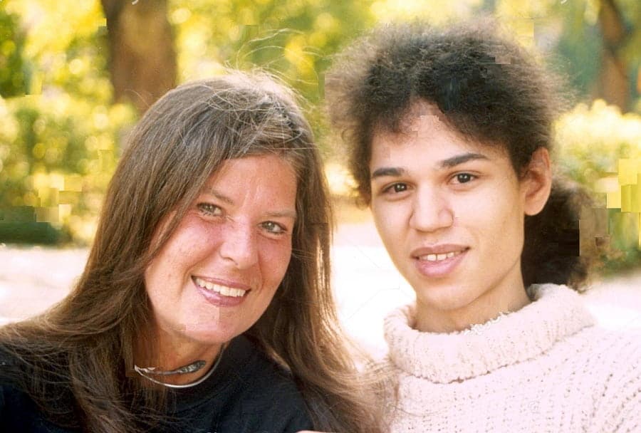 Eva Sundquist with Jimi Hendrix's son, Daniel Sundquist Hendrix, captured in a candid moment.