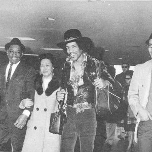 Jimi Hendrix alongside his father Al, June, and younger brother Leon in Seattle, Washington, 1968.