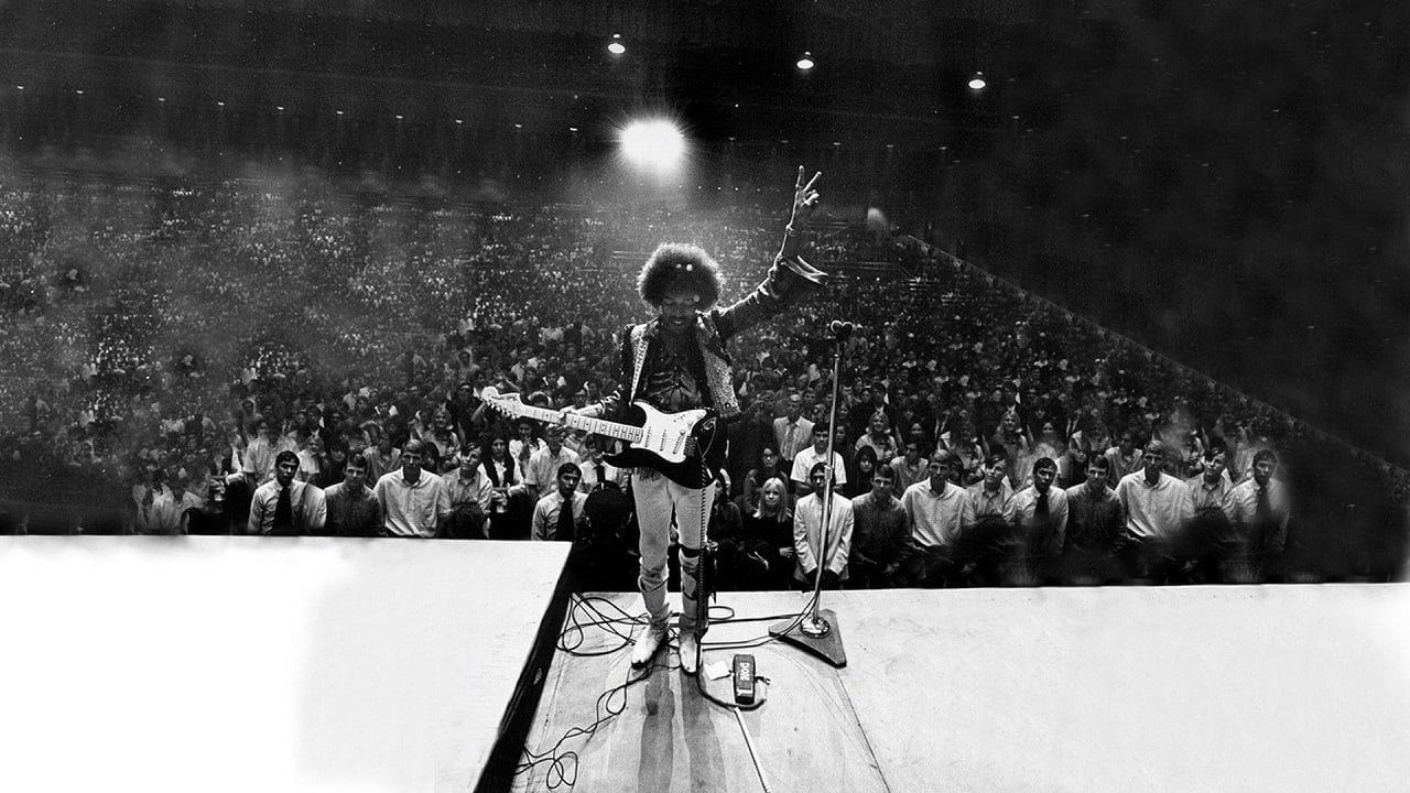 A vibrant depiction of Jimi Hendrix performing live on stage, radiating an aura of peace and love, perfectly capturing the ethos of his era.