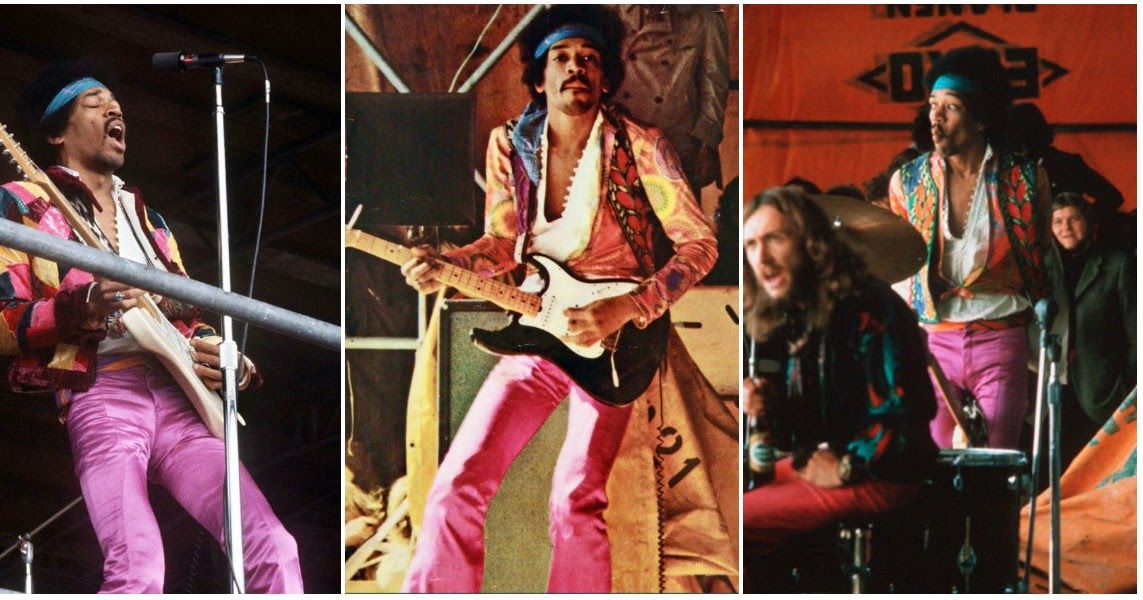 Jimi Hendrix performing at the Open Air Love and Peace festival in Fehmarn, Germany, 6 September.