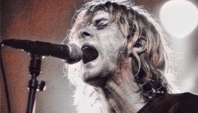 Kurt Cobain performing live on stage at Paradiso Amsterdam in 1991.