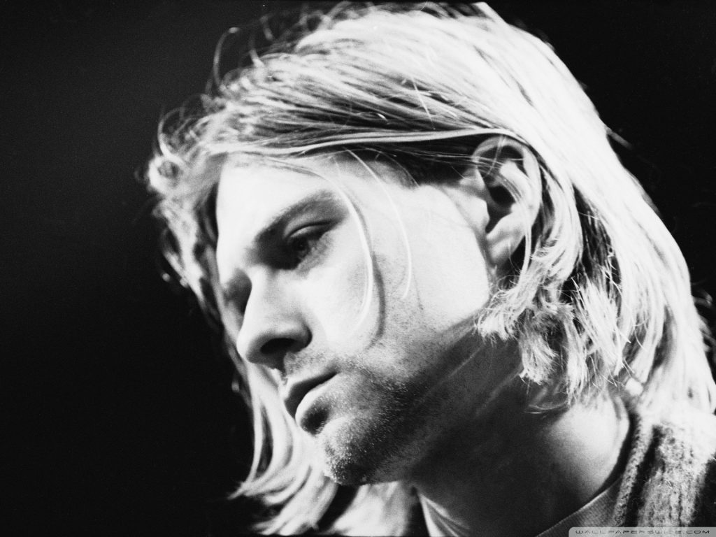 Kurt Cobain in an 4K black and white wallpaper