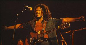 Bob Marley performing on stage at Hammersmith Odeon in London, United Kingdom, June 1976.