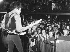 Jimi Hendrix playing live in 1967.