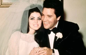 Elvis and Priscilla at their wedding in Las Vegas, 1967.