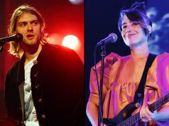Kathleen Hanna and Kurt Cobain during the early 1990s, connected to the origin of the phrase “Smells Like Teen Spirit”.